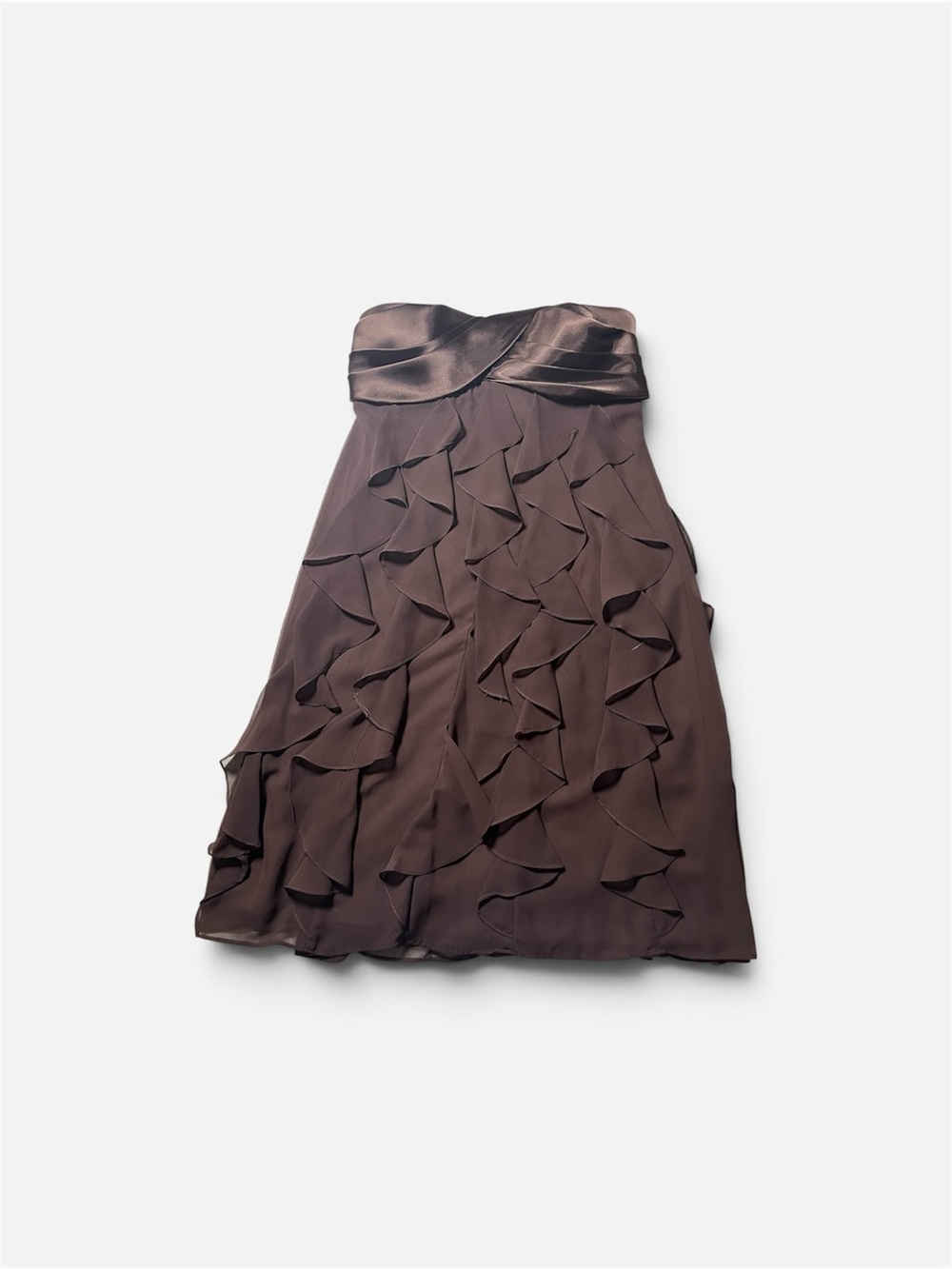 Xscape Strapless Ruffle A-Line Dress in Chocolate Brown
